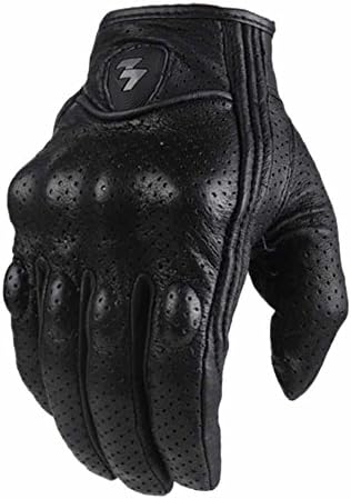 Men Motorcycle Gloves Protective Gears Motocross Real Leather Full Finger Black L