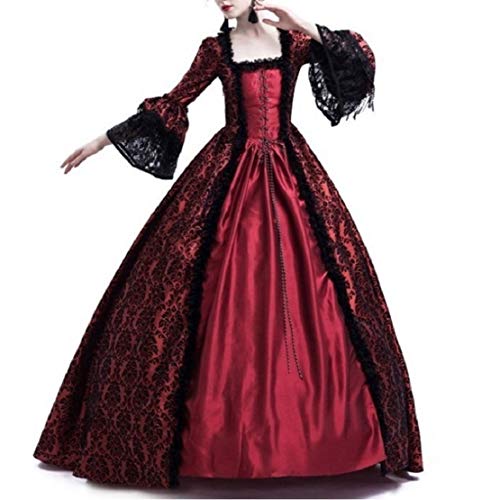 Women Hollow Trumpet Sleeve Flare Dress Off Shoulder Vintage Party Club Elegant Performance Medieval Costume by Lowprofile Blue - Thumbnail 2