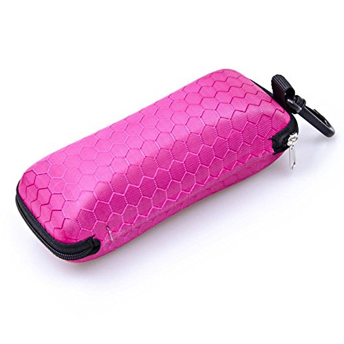 Kinbelle Sunglasses Hard Case Colorful Rectangle Zipper Eye Glasses Box Eyewear Protector Bag Holder with Hook Rose Red