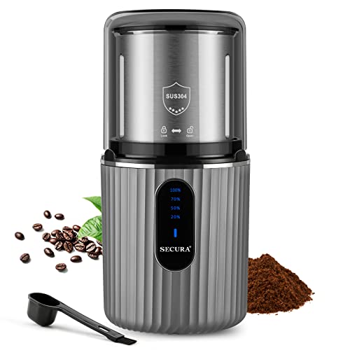 Secura Cordless Coffee Grinder Electric, Spice Grinder Electric, USB