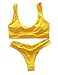 FLEAP Women's 2 Pieces Push Up Padded Swimsuit Revealing Thong Bikinis V Bottom Style Brazilian Bottom Bra Sets Yellow Small