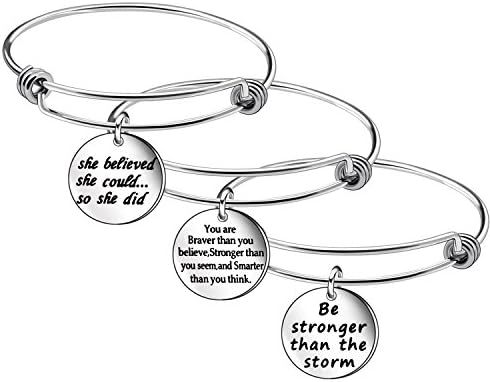 Niceter Inspirational Bangle Bracelets Birthday Gift for Women Men Stainless Steel 3Pcs