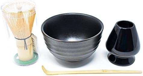 Tradition Matcha – 4pcs Matcha Bowl Set (Bowl, Bamboo Whisk, Scoop, and Whisk holder) (Midnight / Black)