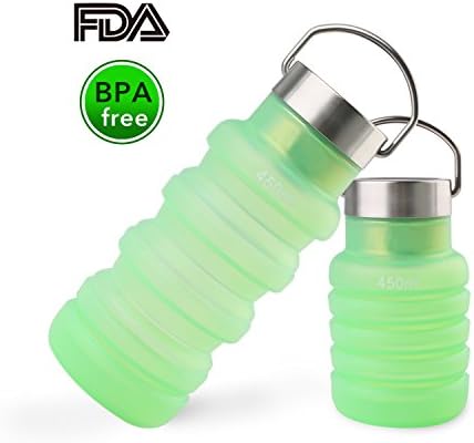 Collapsible Sports Bottle,Mobaa BPA Free Silicone Folding Reusable Portable Drinking Cups for Traveler Walking Camping Hiking (Green, 15oz)