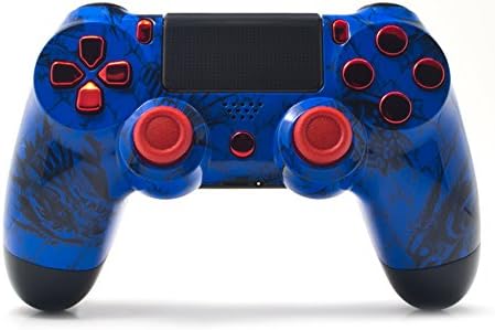 Sony PS4 DualShock 4 PlayStation 4 Wireless Controller - Custom Blue Dragon Design with Chrome Red Buttons Un-Modded