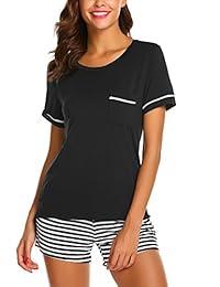 Ekouaer pijama de manga corta a rayas para dama (S-XXL)
