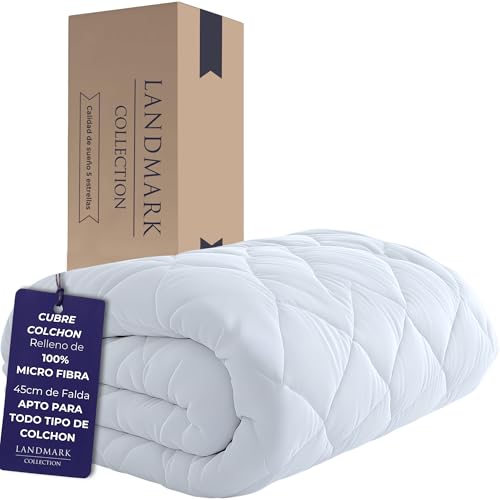 Landmark Collection - Cubre Colchon de Microfibra con Relleno Extra Sensacion de Plumas | 100% Down Alternative | Colchoneta de Calidad Hotel de Lujo (Blanco, Queen)