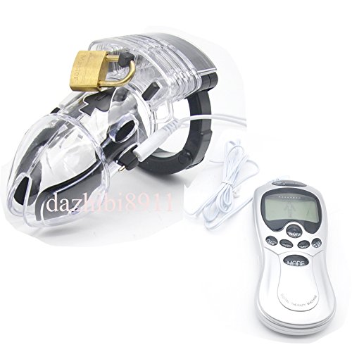 Electro Shock Male Chastity Device Adjustable Cuff Ring E-stim + Power box (Clear)