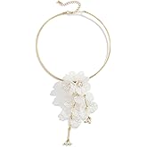 Vanesseva Women's Metallic Oversized Flower Open Choker - Gold Plated Tribal Vintage Boho Vacation Party Statement Necklace Fashion Costume Jewelry