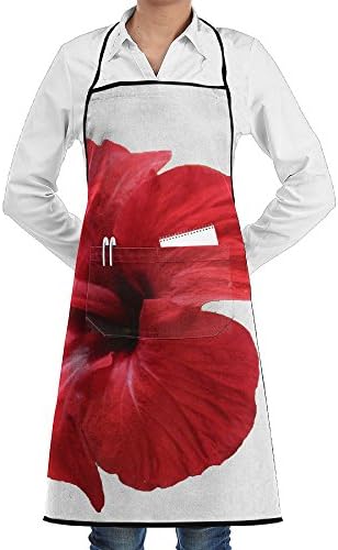 SmallTing Red Hibiscus Tropical Flower Isolated On White Background Modern Design Kitchen Black One Size Apron With Pockets Adjustable