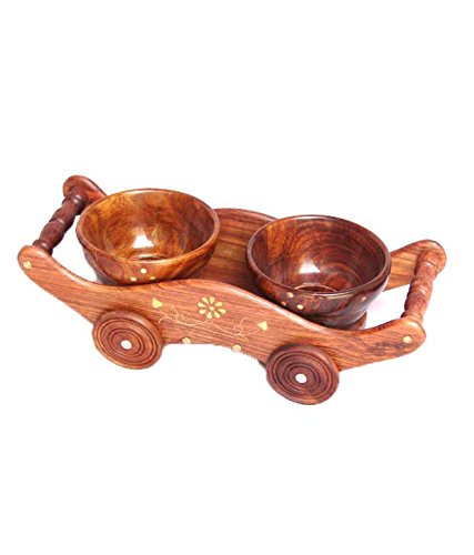 Affaires Wooden Serving Bowl with Trolley [ 2pcs/set Bowl ] Makes a Great Christmas / Birthday Gift. W-40067