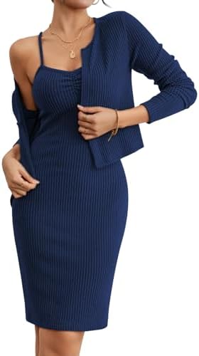 Sovoyontee Women's Knit Sweater Dress Set – Bodycon Midi Dress With Cropped Cardigan (2-Piece Outfit)