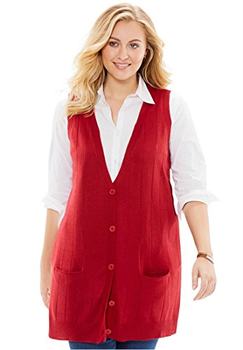 Roamans Women's Plus Size Fine Gauge Long Sweater Vest