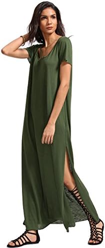 romwe green dress Womens Maxi Short Sleeve Loose Casual Split Long sparkling green dress