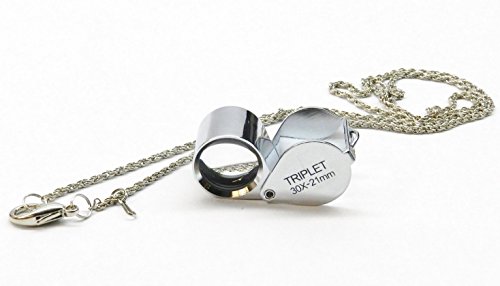 30X JEWELRY LOUPE JEWELERS TRIPLET 21MM SILVER LOUPE LEATHER CASE + FREE CHAIN (E 4)