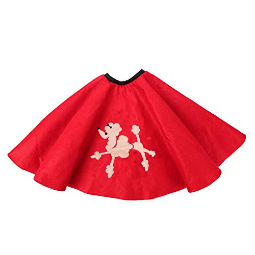 50s Girls Costume Accessory Set - Poodle Skirt,Elastic Cinch Belt,Ponytail Holders,Chiffon Scarf,Cat Eye Glasses,Bobby Socks (OneSize, Red) - Thumbnail 2