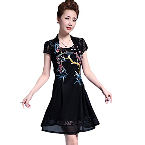 Drasawee Women Embroidery Cheongsam Party Qipao Dress Short Formal Dress