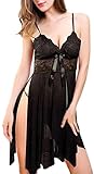 Bluetime Women's Sexy Lingerie High Slit Babydoll See Through Lace Chemise for Sex