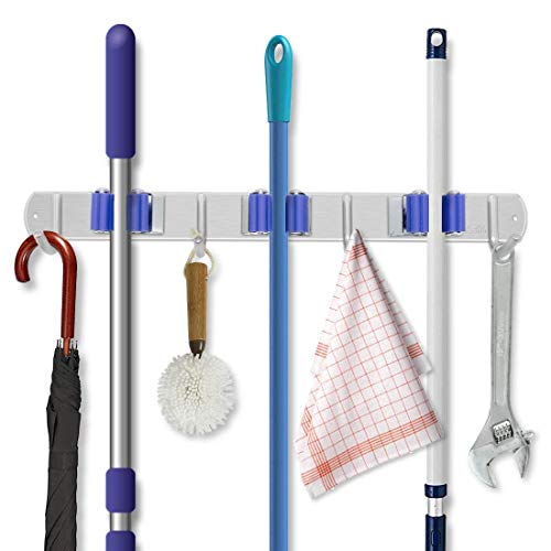 Broom Holder Wall Mount, Broom Organizer,Speensun Stainless Steel Heavy Duty Tool 1 Mop Broom Holder With 3 Racks 4 Hooks for Bathroom Home Kitchen Garage Garden Storage Organization. - Thumbnail 7