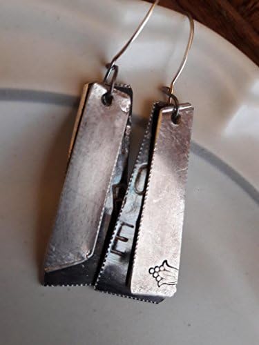 Silver Plate Hidden Message Dangle earrings cut from an old serving platter