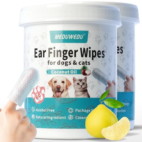 MEDUWEDU EAR CLEANER FINGER WIPES 120 COUNTS, DOG EAR CLEANER,SOFT & EASY OTIC CLEANING PADS, REMOVE WAX, DIRT & STOP SMELLY, ITCHY, NON-IRRITATING, GRAPEFRUIT SCENT