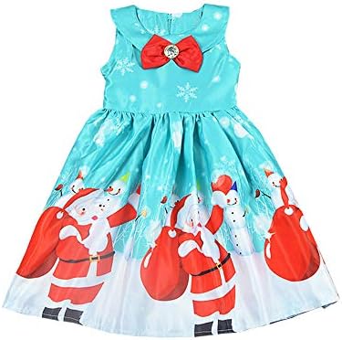 Sixcup Toddler Baby Girls Sleeveless Xmas Dress Bow Santa Claus Print Kids Clothes Princess Christmas Party Dresses Clothing Costume
