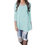 Lightning Deals Tunic Top,ZYooh Women 3/4 Sleeve Loose Button Trim Blouse Solid Color Round Neck Blouse T-Shirt (Blue, 2XL)