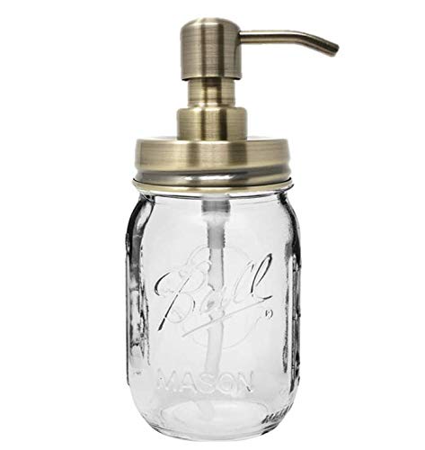 Mason Jar Soap Lotion Dispenser (Brushed Champagne), Stainless Steel Pump, with 16 Ounce Ball Mason Jar/Classic Decor for Bedroom, Bathroom, Kitchen, Farmhouse Decor (Brass) - Thumbnail 7