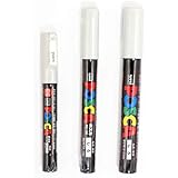 uni POSCA White = 3 Different Point Sizes per Pack: PC-1M(0.7 mm), 3M(0.9~1.3 mm), 5M(1.8~2.5 mm)