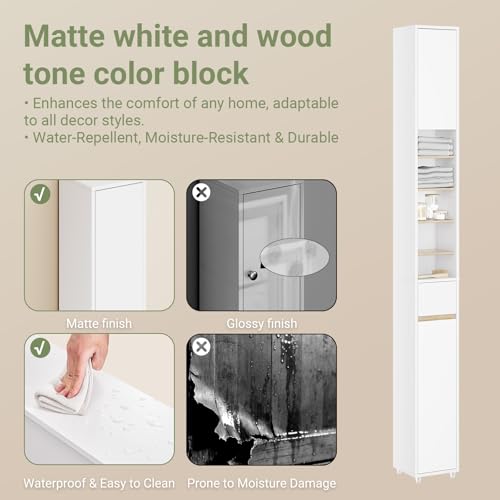 SoBuy Muebles para Baño, Organizador de Baño Estrecho, Mueble Esquinero para Baño, Armario de Almacenamiento Baño, Armario Alto con Cajón y Estantes Ajustables, de 180cm(Natural BZR34-WN)