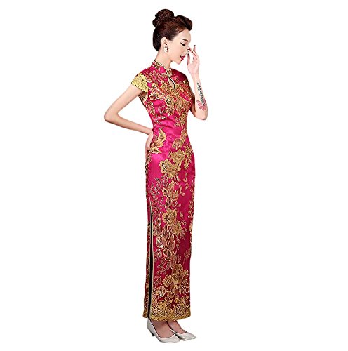 Drasawee Women Qipao Chinese Traditional Embroidery Lace Dress