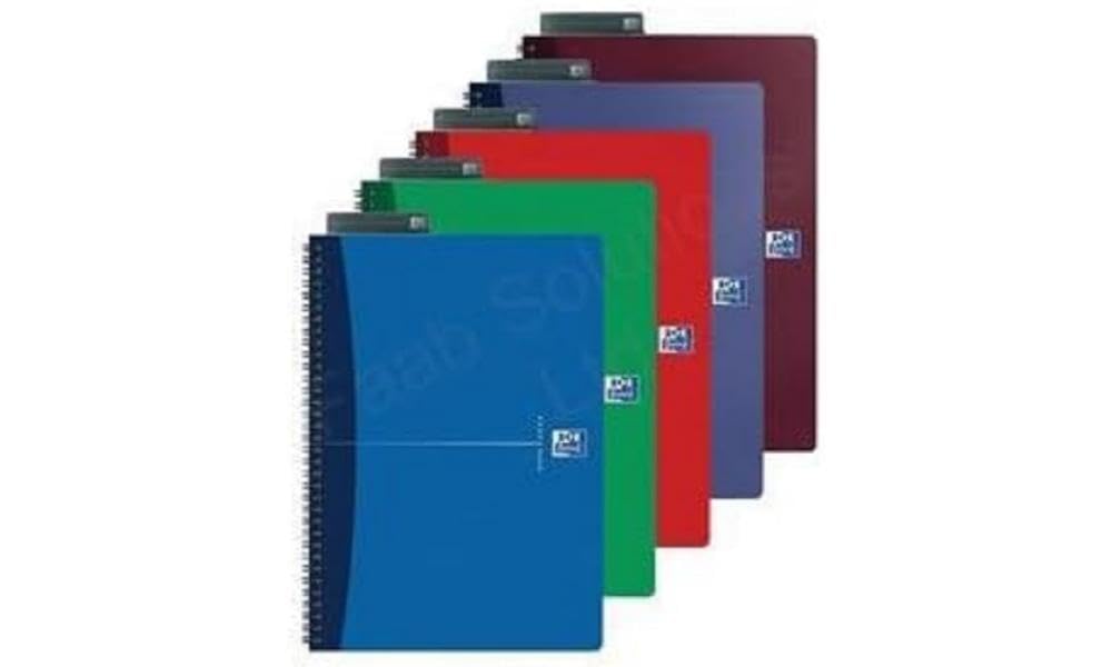 Oxford Office Essentials A5 Card Cover Wirebound Notebook Narrow Ruled with Margin 180 Page including Repositionable Divider/Ruler, Assorted Colours, 5 Notebooks โ image 1