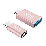 ICZI USB Type C Adapter, Mini USB C To USB 3.0 Adapter, USB C To Micro USB Female Adapter With Aluminum Body For Galaxy S8/S8 Plus, MacBook, Nintendo Switch, Sony XZ (Rose Gold)