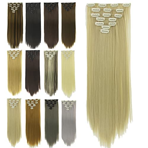 IMISSU 24 Inch 7PCS Set Long Straight Clip in Hair Extensions Natural Full Head Hair Extension Hairpiece for Women 120g (Dirty Blonde)