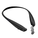 Bluetooth Headphones Headset Rymemo Wireless Earphones Auto Wire Retraction ( NO NEED CLICK BUTTON ) Metallic-feeling Surface Stereo Music Earbuds Sports Earpiece Vibration Neckband Style,Black