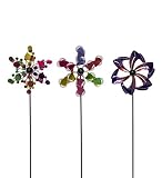 Plow & Hearth 56745-MLT Set of 3 Metal Pinwheel Decorative Garden Stakes