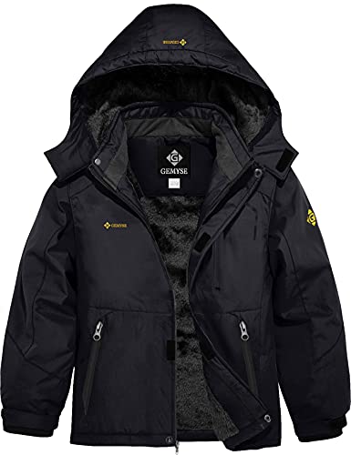 GEMYSE Boy's Waterproof Ski Snow Jacket Hooded Fleece Windproof Winter Jacket