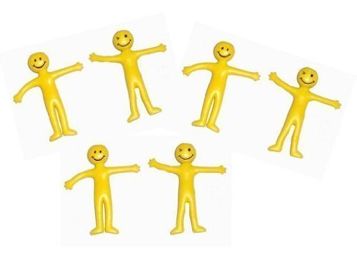 12 Stretchy Smiley Men Yellow Toys Party Bags Fillers Goody Bag Lucky Dip Fun