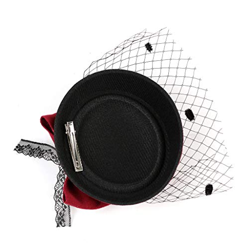BCDshop_hairband clearance Girls Women Fashion Fascinators Tea Party Headpiece Headwear Mesh Net Beret Hat Tiara on a Hair Clip (Red) - Thumbnail 2