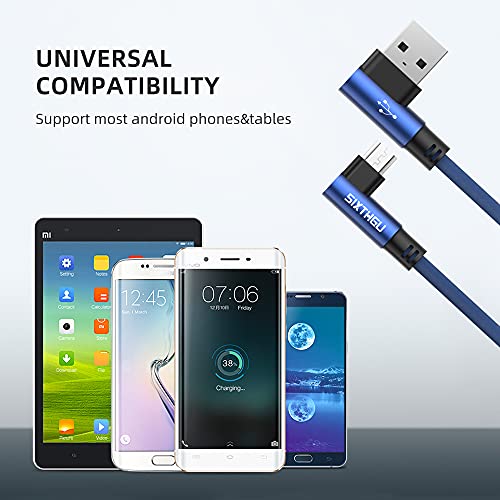 SIXTHGU Micro USB Cable Right Angle 90 Degree USB Fast Charger Compatible,3A Quick Charging Cabl to USB 2.0 Nylon Braided F with S7 Edge/S6/S5,HTC,Motorola,LG,Nokia,Android 【2 Pack】 (Blue, 4FT+4FT)