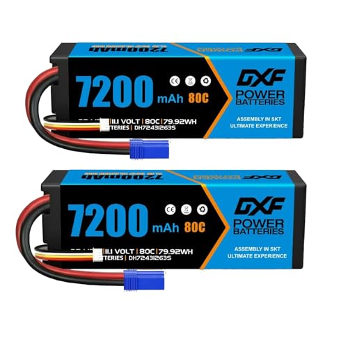 DXF 3S 11.1V 7200mAh 80C LiPo Battery Hardcase EC5 Plug for RC Car Truck Boat Helicopter Airplane Buggy Truggy Tank 1/8 1/10 Scale Racing Models 2 Pack