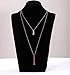 Women's Layered Long Necklace 2 Layers Hammered Bar Pendant Necklace Multilayer Choker Strands (Rose gold)