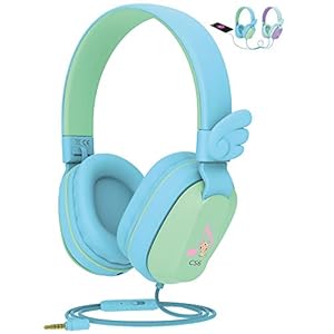 Kids-Headphones-Riwbox-CS6-Lightweight-Foldable-Stereo-Headphones-Over-Ear-Corded-Headset-Sharing-Function-with-Mic-and-Volume-Control-Compatible-with-iPadiPhonePCKindleTablet-BlueGreen Kids Headphones, Riwbox CS6 Lightweight Foldable Stereo Headphones Over Ear Corded Headset Sharing Function with Mic and…