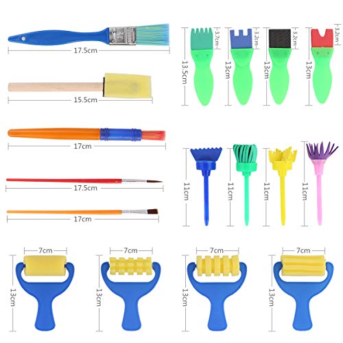 Early Learning Kids Paint Set,42pcs Sponge Painting Brushes Kit Sponge Drawing Paint Tools for Toddler with Painting Smock Apron