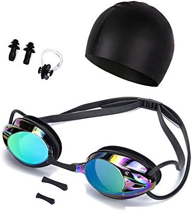 QainYiDa Competition Swimming Goggles Cap Set. Racing Swim Goggles Kit Anti-UV Watertight Anti Fog for Men Women Youth Junior