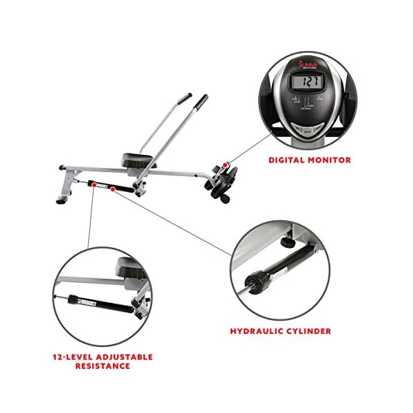 Sunny Health & Fitness Smart Compact Full Motion Rowing Machine, Full-Body Workout, Low-Impact, Extra-Long Rail, 350 LB Weight Capacity and Optional Free SunnyFitÂ® App Enhanced Connectivity - Image 4