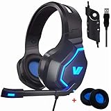 Gaming Headset for PC PS4, Multi-Color LED Light 7.1 Surround Sound Lightweight(0.65 lb) Extra Sport Mesh Pads, Noise Cancelling Mic. Headphone for Nintendo Switch Laptop Mac by VWELL
