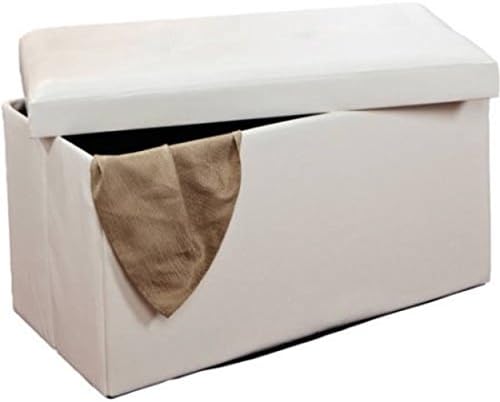 Ivory Rectangle Water Resistant Faux leather Folding Storage Furniture Ottoman