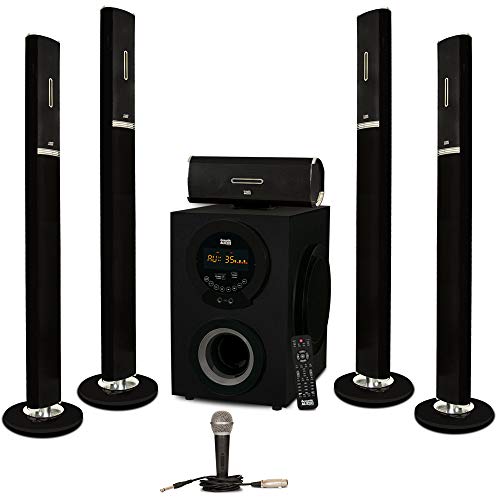 Acoustic Audio AAT3002 Tower 5.1 Bluetooth Speaker System with 8″ Powered Subwoofer and Microphone