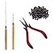 1 Set Hair Extension Tool Kit Plier Hook Pulling Needle 200Pc or so Micro Silicone Link Rings Beads for Professional Hair Styling Tools Accessory (Dark Brown)